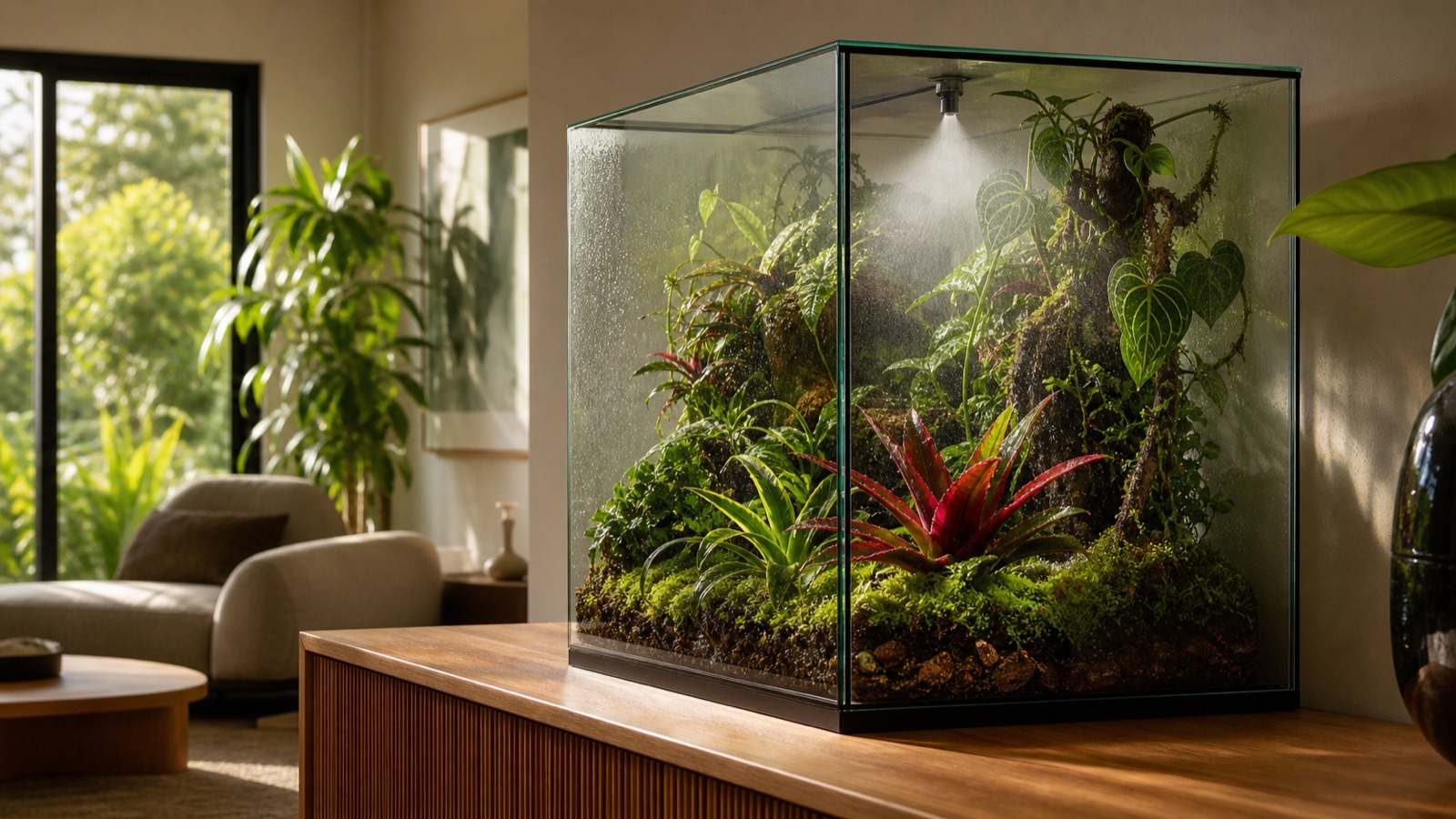 Terrarium na czas urlopu z pracującym systemem zraszania